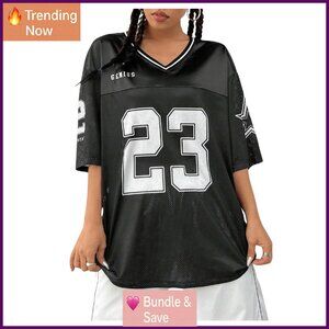 Oversized V-Neck Football Jersey Tee Y2K Streetwear Graphic Shirt